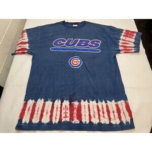 2001 TrueFan Chicago Cubs Tie Dye Short Sleeve Shirt Size Large Blue/Red/White